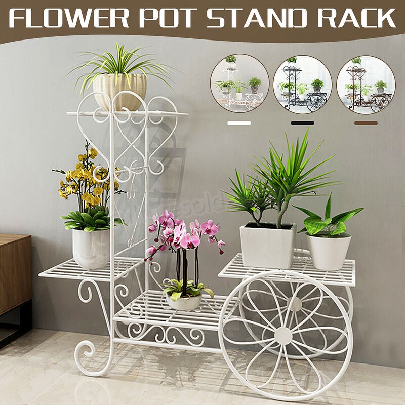 Étagère de pot de fleur en métal à plusieurs étages, support d'affichage pour plantes, patio (blanc, S) soldes en ligne - -3