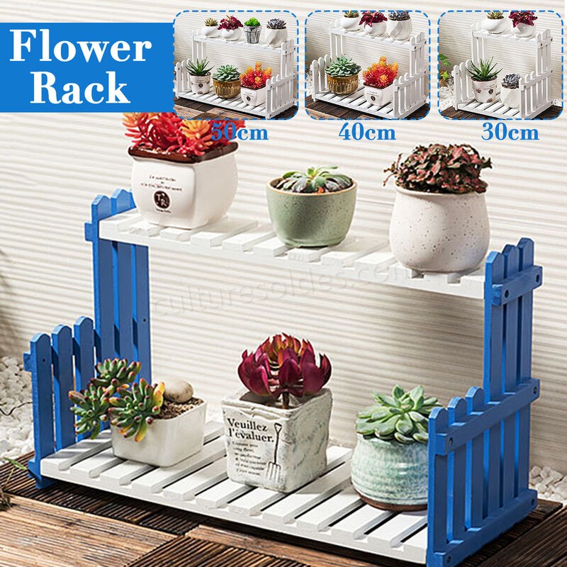 50/40 / 30CM support de plantes à fleurs en bois 2 niveaux étagère de rangement présentoir organisateur de jardin (bleu, 50 cm) soldes en ligne - -0