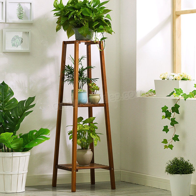 Support de plante haut en bambou Support de support de pot de fleur Petite étagère de jardinière de table d'espace (2 niveaux) soldes en ligne - -1