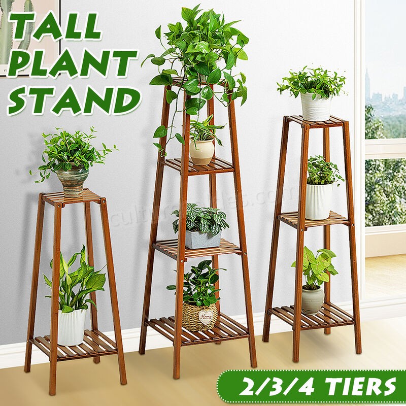 Support de plante haut en bambou Support de support de pot de fleur Petite étagère de jardinière de table d'espace (2 niveaux) soldes en ligne - -0