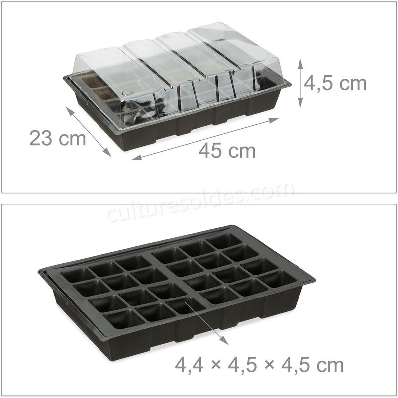  Mini serre, 24 cellules, pour l'intérieur, couvercle transparent, bac de semis avec trous, plastique, noir soldes en ligne - -3