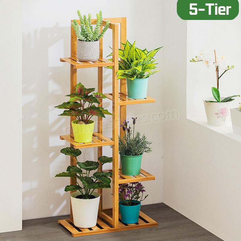 Support de plante en bambou à 5/6/7 niveaux étagère à fleurs support de jardin extérieur intérieur (5 niveaux) soldes en ligne - -3
