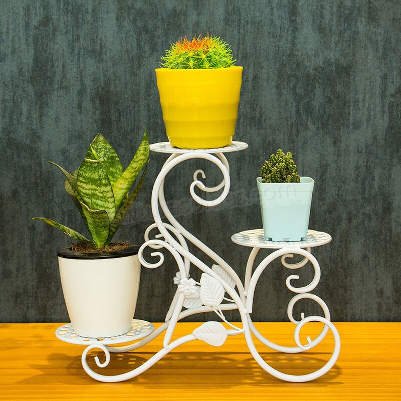 Étagère en métal pot de fleur support de plante support de support jardin intérieur décor extérieur blanc blanc soldes en ligne - -2