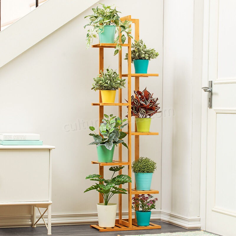 Support de plante en bambou à 5/6/7 niveaux étagère à fleurs support de jardin extérieur intérieur (5 niveaux) soldes en ligne - -2