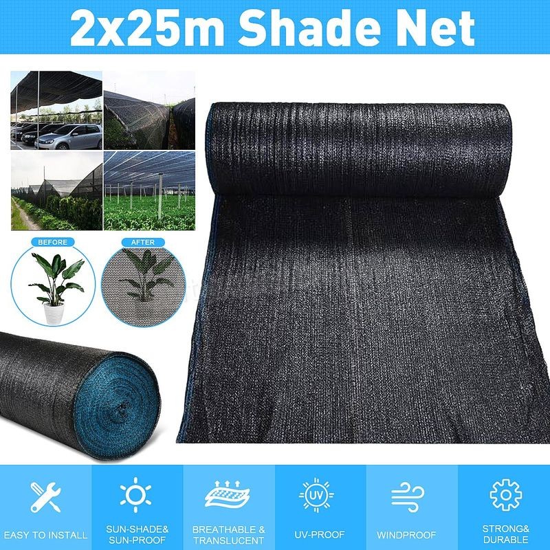 2x25m Filet d'ombrage Ombre noire Protection Cultiver Serre chaude soldes en ligne - -0