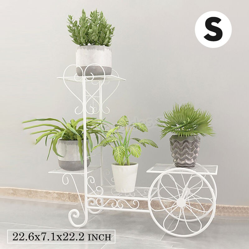 Étagère de pot de fleur en métal à plusieurs étages, support d'affichage pour plantes, patio (blanc, S) soldes en ligne - -2