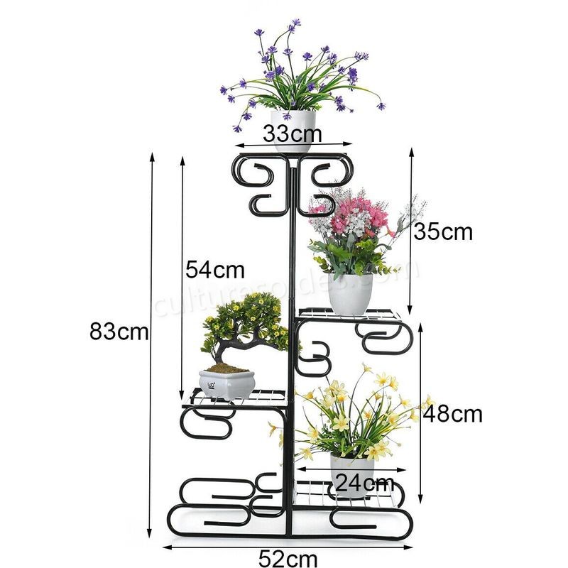4 Niveaux En M¨¦tal Plante Fleur Pot Support Support ¨¦tag¨¨re Rack Affichage Jardin Patio D¨¦cor - Noir soldes en ligne - -1