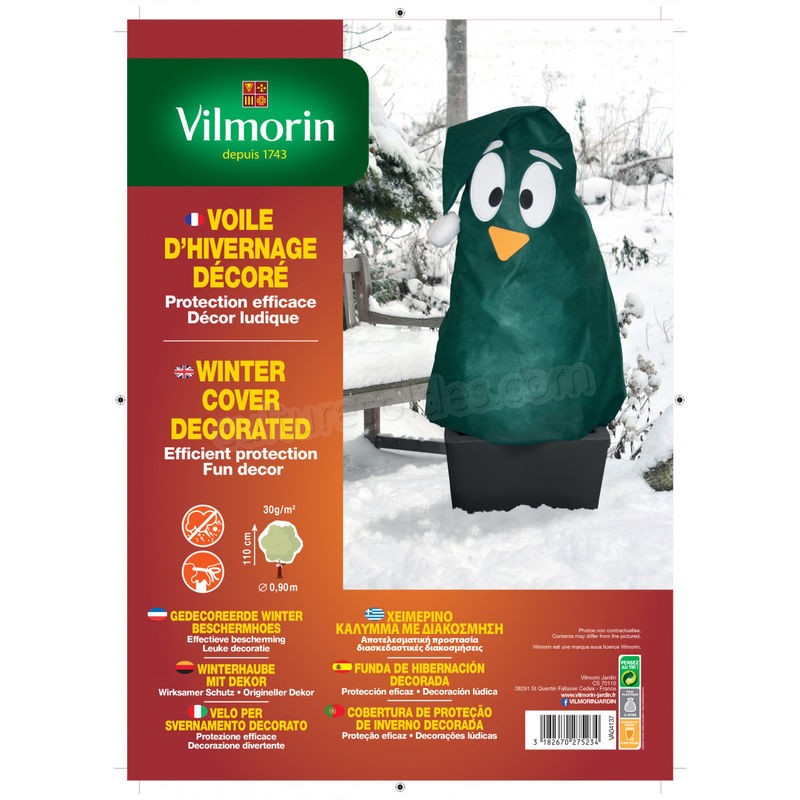 Voile d'hivernage décoré Sapin Pingouin hauteur 110cm x diametre 90cm soldes en ligne - -0