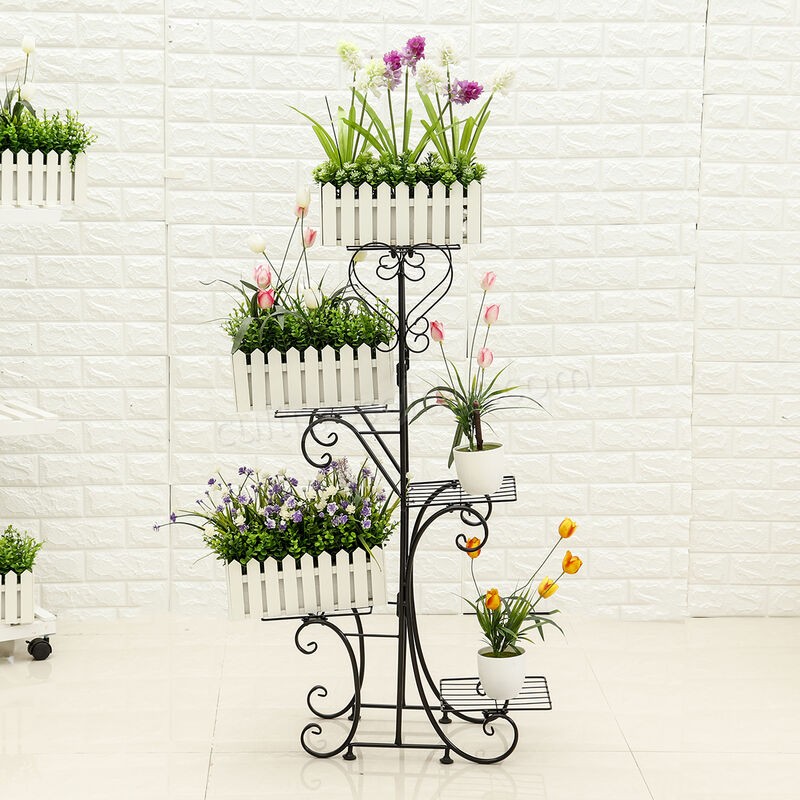 Support de pot de plante en métal à 5 ​​niveaux, présentoir de fleurs, patio, jardin, maison (noir, supports carrés) soldes en ligne - -2