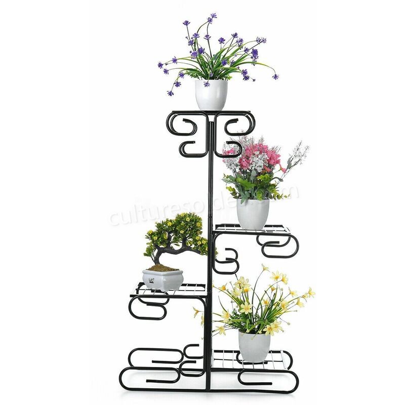 4 Niveaux En M¨¦tal Plante Fleur Pot Support Support ¨¦tag¨¨re Rack Affichage Jardin Patio D¨¦cor - Noir soldes en ligne - -0