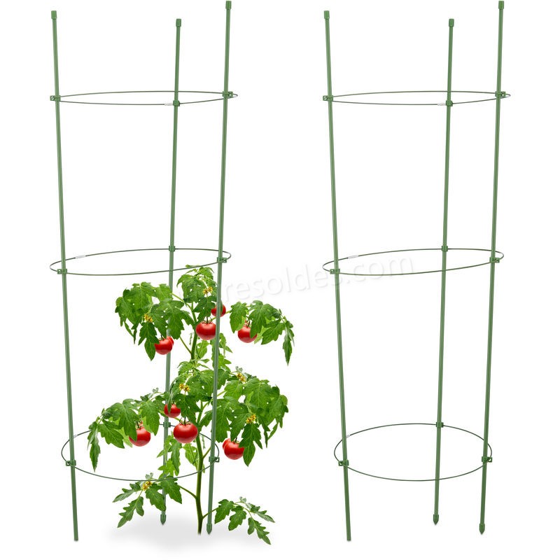  Cage à tomates Tuteur plantes grimpantes, support à 3 anneaux, jardin, balcon, set de 2, 76 cm long, vert soldes en ligne - -0