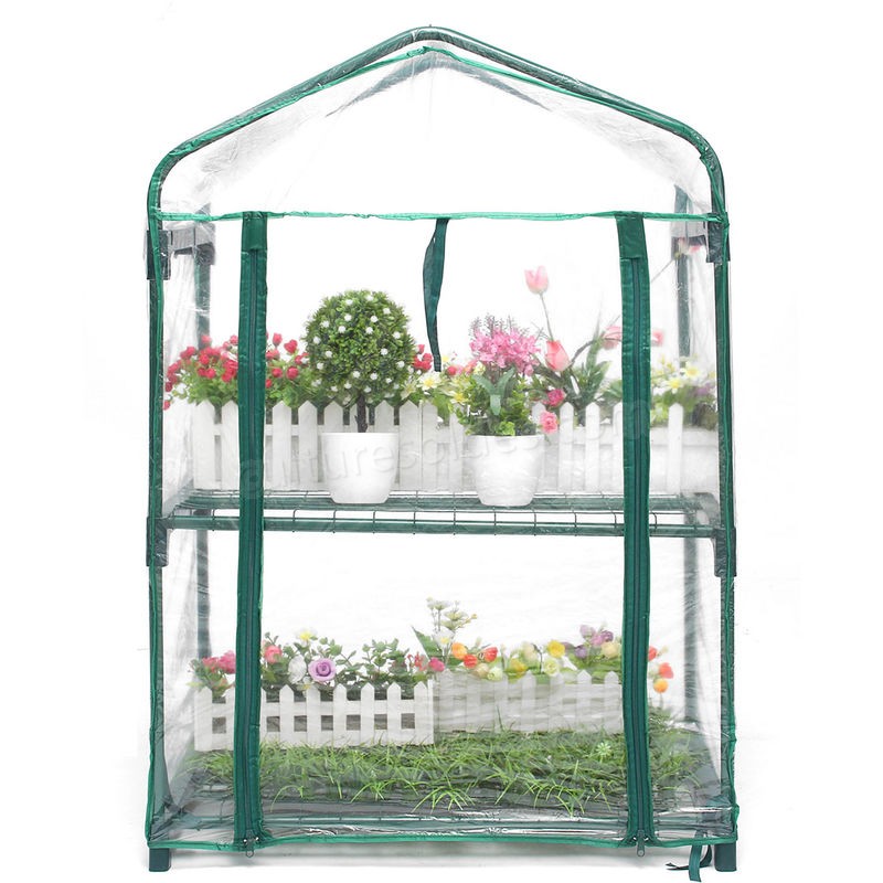 Étagères de jardinage de plan de fleur d'Oudoor mini serre 2 couches couverture zippée 2 couches 70x50x95cm soldes en ligne - -2