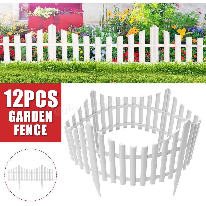 12 Barrière Grille de piquet de bordure de jardin en bord de pelouse à effet de bois en plastique blanc Sasicare - Blanc soldes en ligne - -4