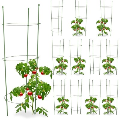 12x Cage à tomates Tuteur plantes grimpantes, support à 3 anneaux, jardin, balcon, set de 2, 76 cm long, vert soldes en ligne