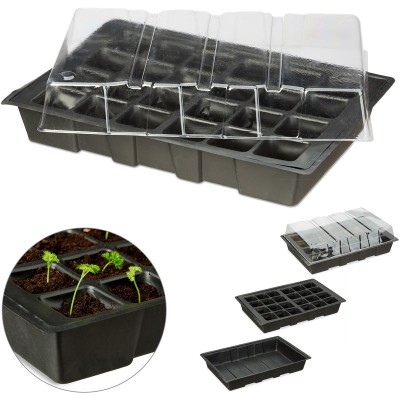  Mini serre, 24 cellules, pour l'intérieur, couvercle transparent, bac de semis avec trous, plastique, noir soldes en ligne