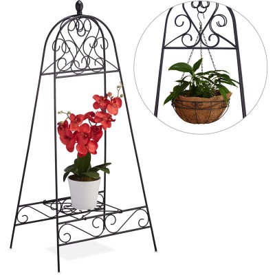  Etagère pour fleurs, Avec crochets, Support pots de plantes, balcon, jardin, acier,HlP 109x50x40,5 cm, noir soldes en ligne