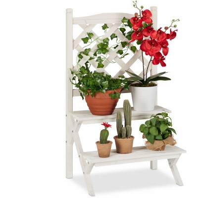  Etagère à fleurs, Treillis bois, escalier plantes échelle étagère 2 marches Grille, 89 x 51,5 x 38,5 cm, blanc soldes en ligne