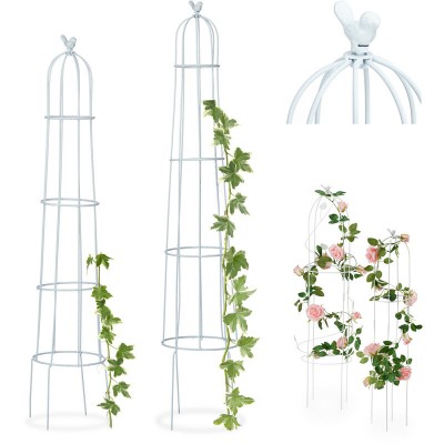  Tuteur de jardin Oiseau colonne rosier arche plante grimpante set 2 métal H 113 cm et 103 cm arceau, blanc soldes en ligne