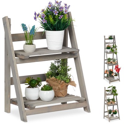  Escalier à fleurs, étagère bois, Escalier plantes échelle pliante intérieur, HxlxP: 51,5 x 41 x 24 cm, gris soldes en ligne