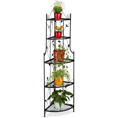  Etagère à fleurs de coin en métal 5 niveaux GOTH meuble plantes pliable présentoir HxlxP: 160 x 36 x 36 cm, noir soldes en ligne