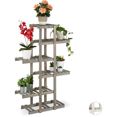  Escalier à fleurs, Étagère bois, Escalier plantes, 5 niveaux, intérieur, 125x81x25cm, Shabby, gris soldes en ligne