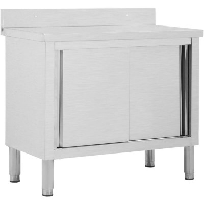 Hommoo Table de travail avec portes coulissantes 100x50x95 cm Inox HDV30834 soldes en ligne