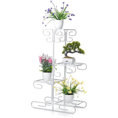 4 niveaux étagère en métal pot de fleur plante support support jardin intérieur extérieur patio décor (blanc, 4 niveaux) soldes en ligne