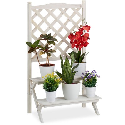  Etagère à fleurs, Treillis bois, escalier plantes échelle étagère 2 marches Grille, 109 x 61 x 39 cm, blanc soldes en ligne